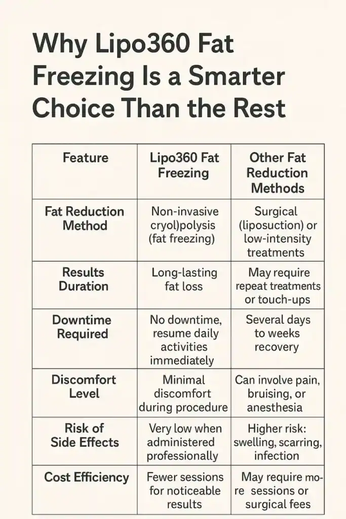 Is it possible to permanently freeze fat cells? 2 Table showing benefits of fat freezing to remove fat cells Hastings from Lipo 360