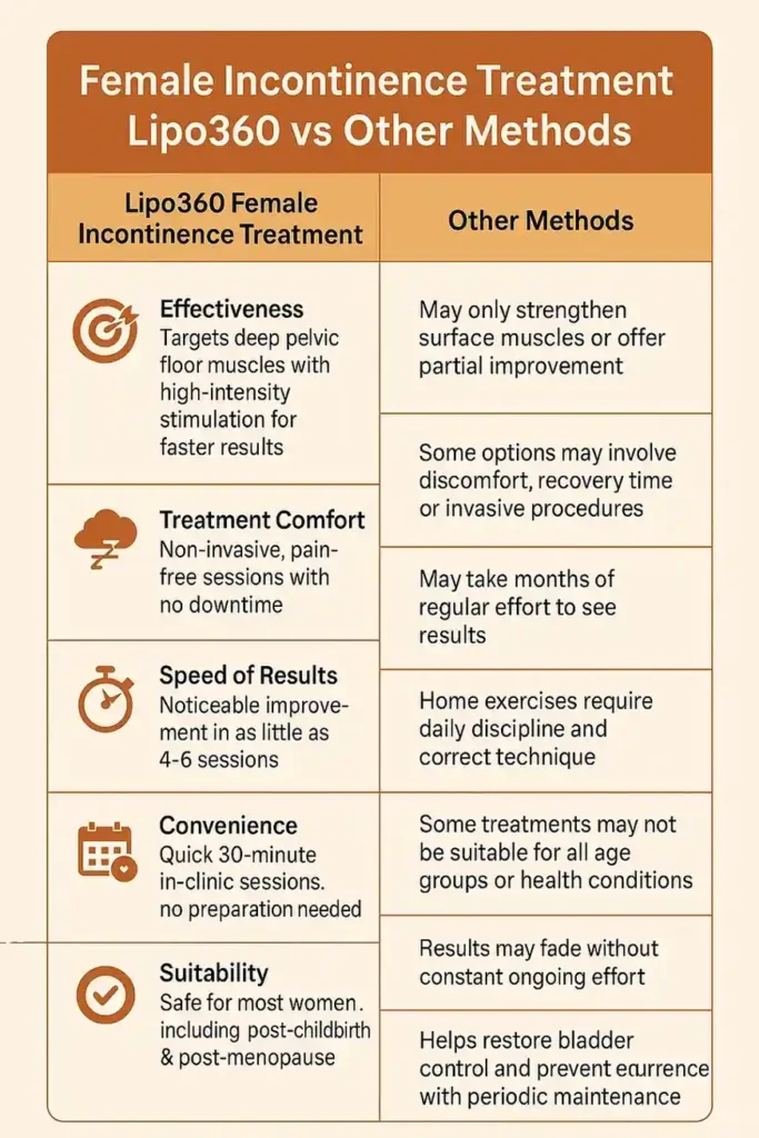 Comprehensive Guide To Female Incontinence Treatment Options 1 Table showing benefits of incontinence treatment Hastings