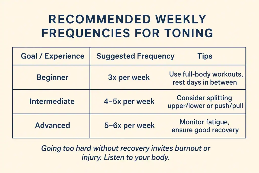 Achieving the Perfect Tone: How Often Should You Exercise for Results? 2 Graphic to show how often you should do exercise to help with toning Hastings